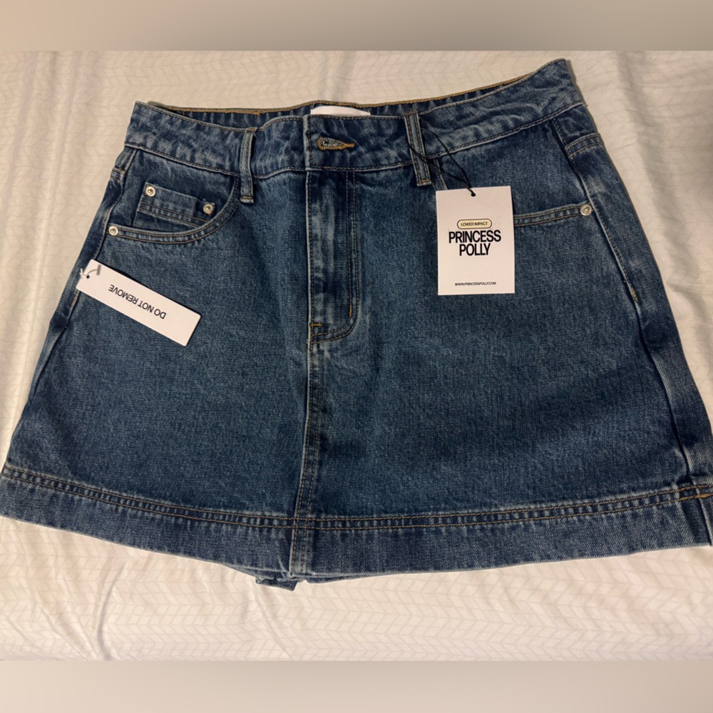 Princess Polly Gazelle Denim Skort Mid Wash